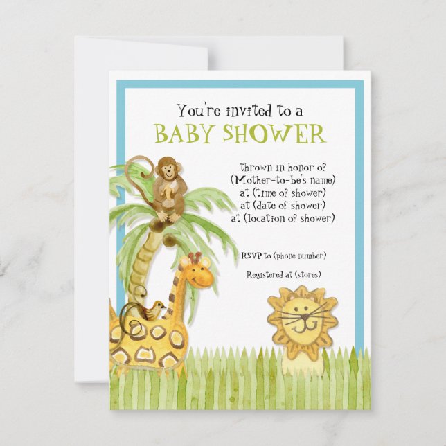 Jungle Babies, Boy Baby Shower Invitation - Green (Front)