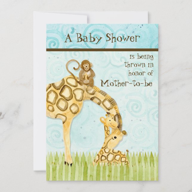 Jungle Babies, Giraffe Baby Shower Invitation (Front)