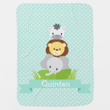 Jungle Baby Blanket blue personalised with name