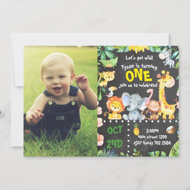 Jungle Baby Boy First Birthday Safari ZOO Invitation (Front)