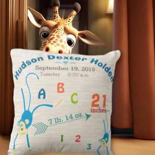 Jungle Baby Boy Nursery Birth Stat Monkey Cute Cushion