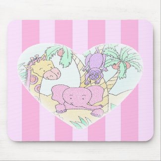 Jungle Baby Heart 2 mousepad -with pink stripes