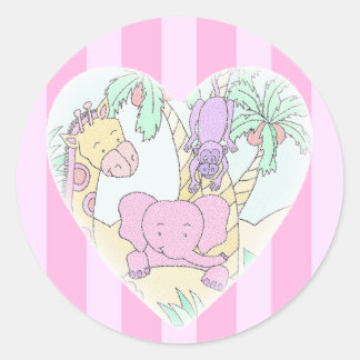 Jungle Baby Heart Blessings- girl Large Classic Round Sticker