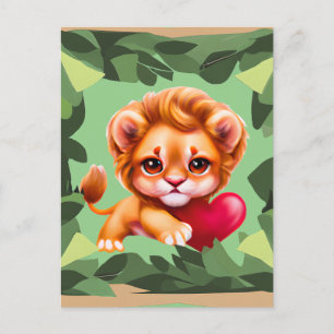 Jungle Baby Lion with a Red Heart Postcard