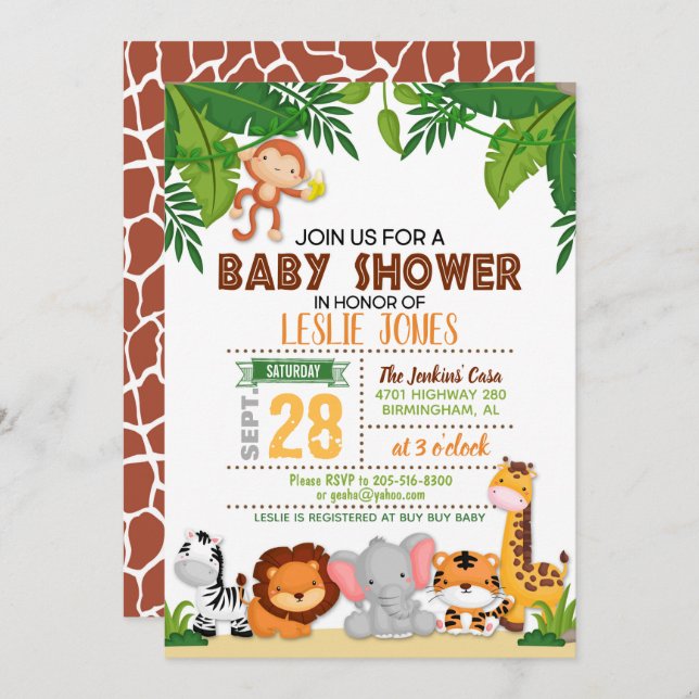 Jungle Baby Shower Invitation (Front/Back)