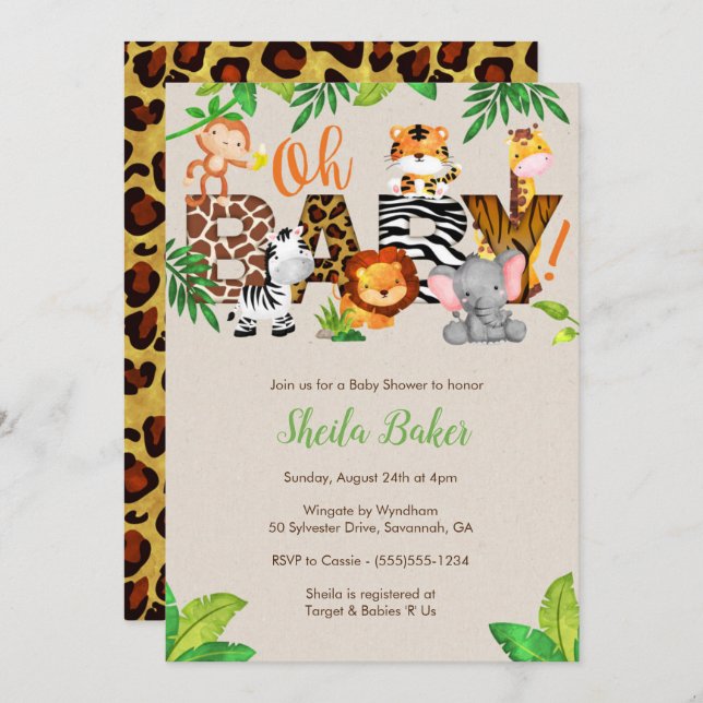 Jungle Baby Shower Invitation - Neutral Invite (Front/Back)