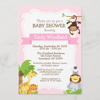 Jungle Baby Shower invitation pink