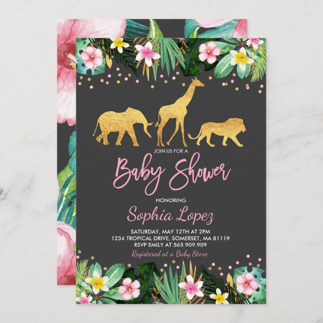 Jungle Baby Shower Invitation Tropical Baby Shower (Front/Back)