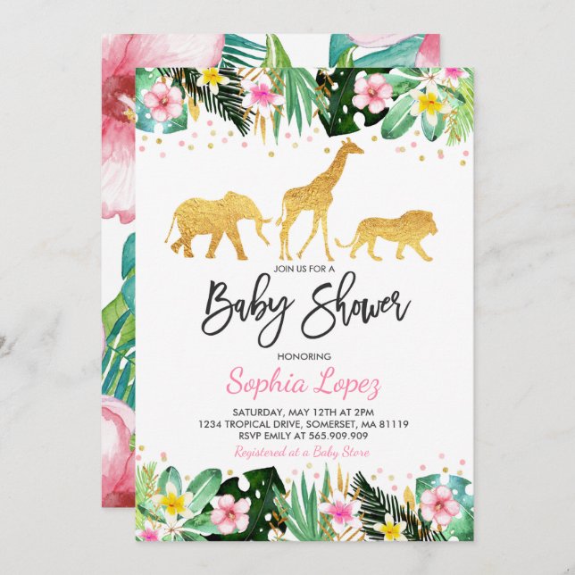 Jungle Baby Shower Invitation Tropical Baby Shower (Front/Back)