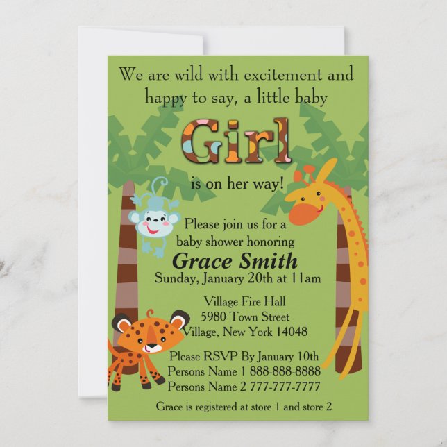 Jungle Baby Shower Invite "Girl" (Front)