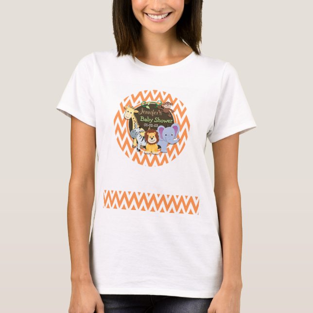 Jungle Baby Shower; Orange and White Chevron T-Shirt (Front)
