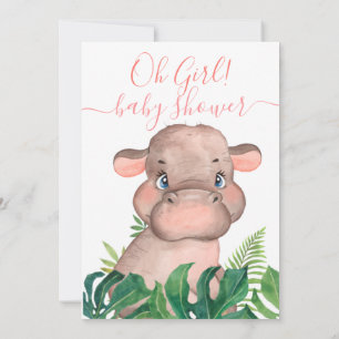 Jungle Baby Shower Pink Hippo  Invitation