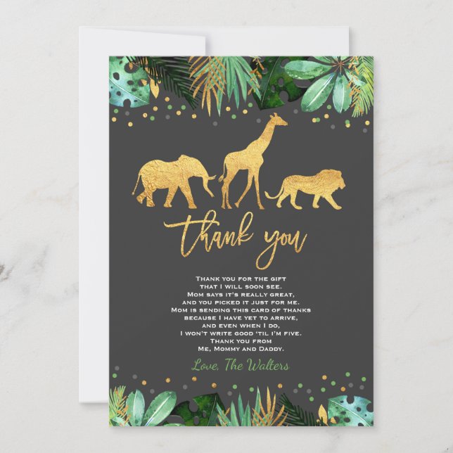 Jungle Baby Shower Thank You Card Jungle Shower (Front)