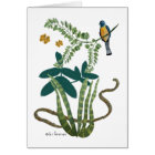 Jungle bird in tree w butterfly, snake, garden blk