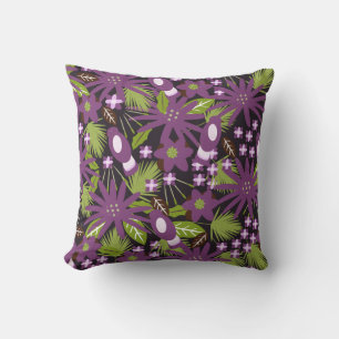 Jungle Bird Pattern Purple Greenery  Tropical Cushion