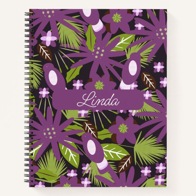Jungle Birds Muted Purple Name Journal Notebook (Front)