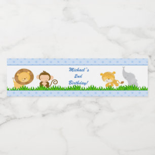 Jungle Birthday Bottle Label Boy Blue