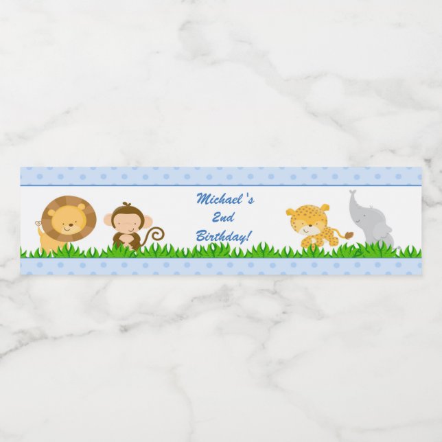 Jungle Birthday Bottle Label Boy Blue (Single Label)