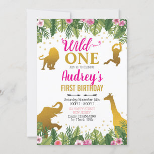 Jungle Birthday Invitation. Girl first Birthday Invitation