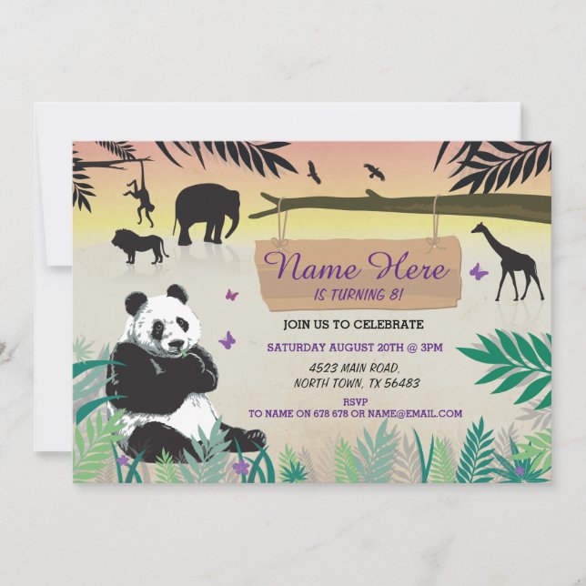 Jungle Birthday Safari Zoo Panda Birthday Invite (Front)