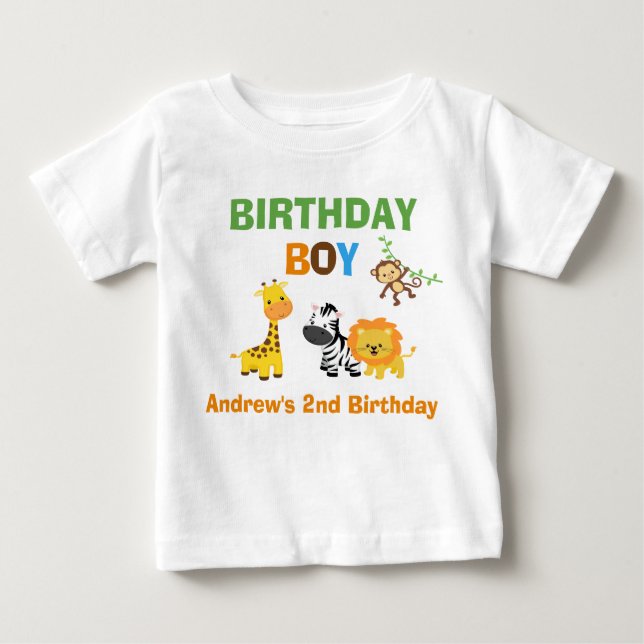 Jungle Birthday Tshirt Toddler Baby Kid Safari (Front)