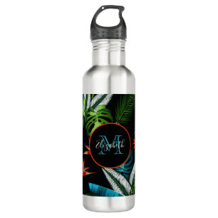 Jungle black green foliage monogram 710 ml water bottle