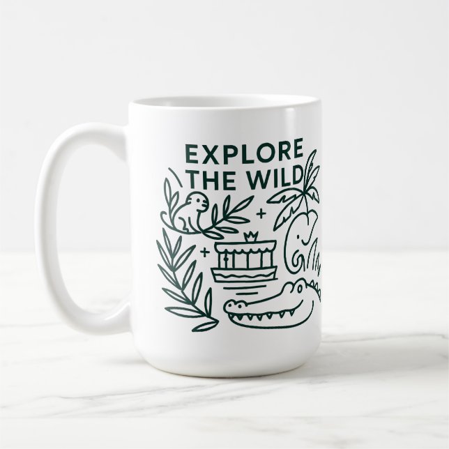 Jungle Boat Cruise, Theme Park, Minimalist Design Coffee Mug (Left)