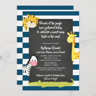 Jungle Boy Animal Chalkboard Baby Shower Invitation