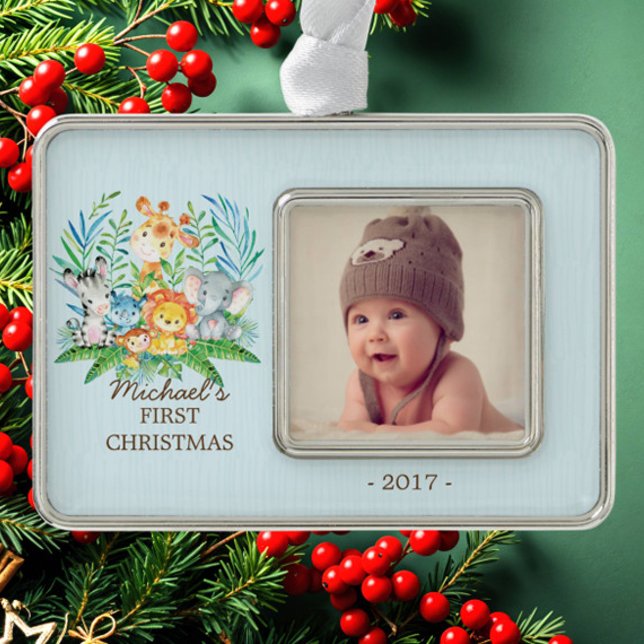 Jungle Boys Baby's 1st Christmas Photo Ornament (Creator Uploaded)