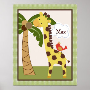 Jungle Buddy Giraffe Personalised Art Poster