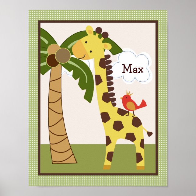 Jungle Buddy Giraffe Personalised Art Poster (Front)