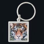 Jungle Cat - Tiger Key Ring<br><div class="desc">Jungle Cat I by Jennifer Paxton Parker. This art features a close-up of a stoic tiger in a soft art style. | 164728Z</div>