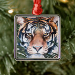 Jungle Cat - Tiger Metal Ornament<br><div class="desc">Jungle Cat I by Jennifer Paxton Parker. This art features a close-up of a stoic tiger in a soft art style. | 164728Z</div>