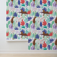 Jungle cats with flowers and leaves pattern