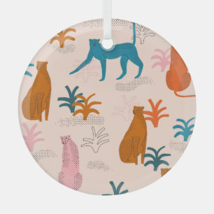 Jungle Cheetah: Funky Tropical Pattern. Glass Tree Decoration