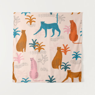 Jungle Cheetah: Funky Tropical Pattern. Tapestry