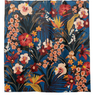 Jungle Chic: Dark Blue Exotic. Shower Curtain
