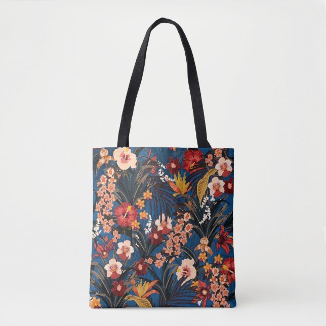 Jungle Chic: Dark Blue Exotic. Tote Bag (Front)