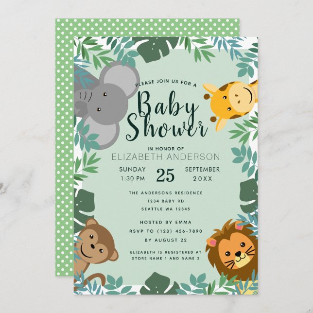 Jungle Critters Baby Shower Invitation (Front/Back)