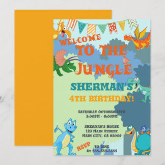 Jungle Dinosaur 1st 2nd 3rd 4th 5th Kids Birthday Invitation