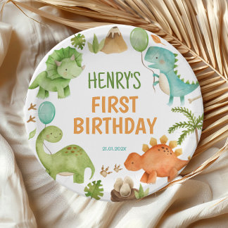 Jungle Dinosaur Cute Boy Birthday Party Paper Plate