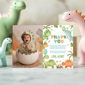 Jungle Dinosaur Cute Boy Birthday Party Photo Thank You Card