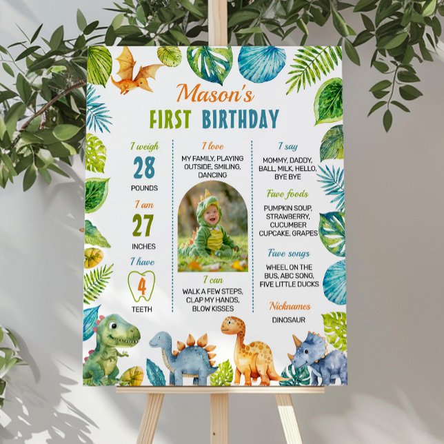 Jungle Dinosaur First Birthday Milestone Sign (Creator Uploaded)