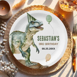 Jungle Dinosaur T Rex 3rd Birthday Party Paper Plate