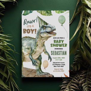 Jungle Dinosaur T Rex Baby Boy Shower Invitation