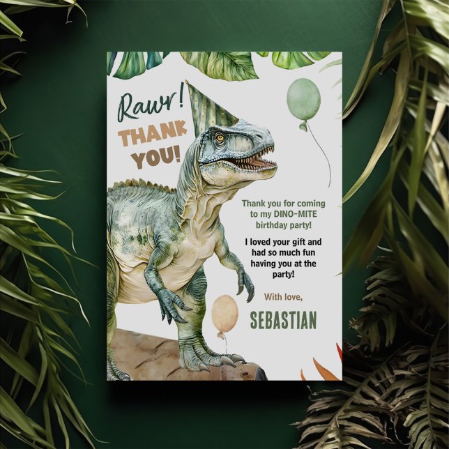 Jungle Dinosaur T Rex Birthday Party Thank You Card (Creator Uploaded)