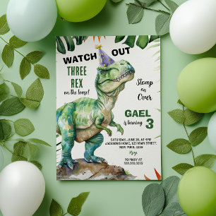 Jungle Dinosaur Three-rex Birthday Invitation