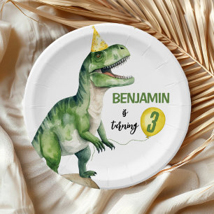 Jungle Dinosaur Three-rex Birthday Paper Plate