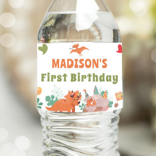 Jungle Dinosaurs Birthday Water Bottle Label