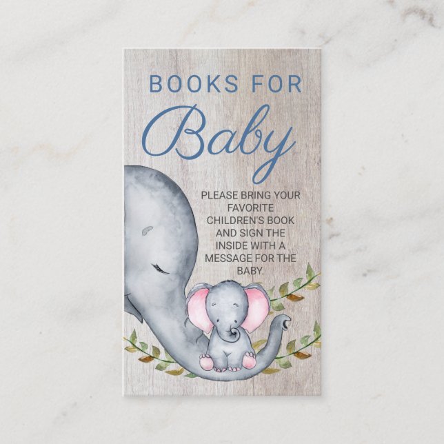Jungle Elephant Baby Shower Books for Baby Enclosure Card (Front)